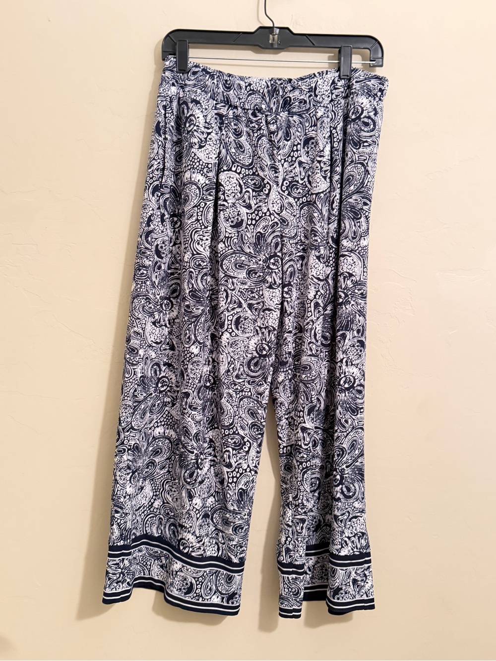 Michael Kors Navy White Paisley Wide Leg Cropped Pants M